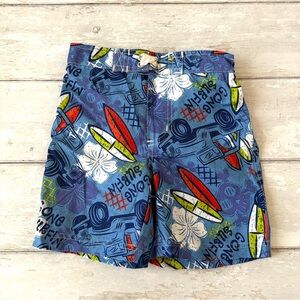 Boys 2T Swim Trunks Swimsuit Bunz Kids Beand blue Surfboard Hawaiian Flowers